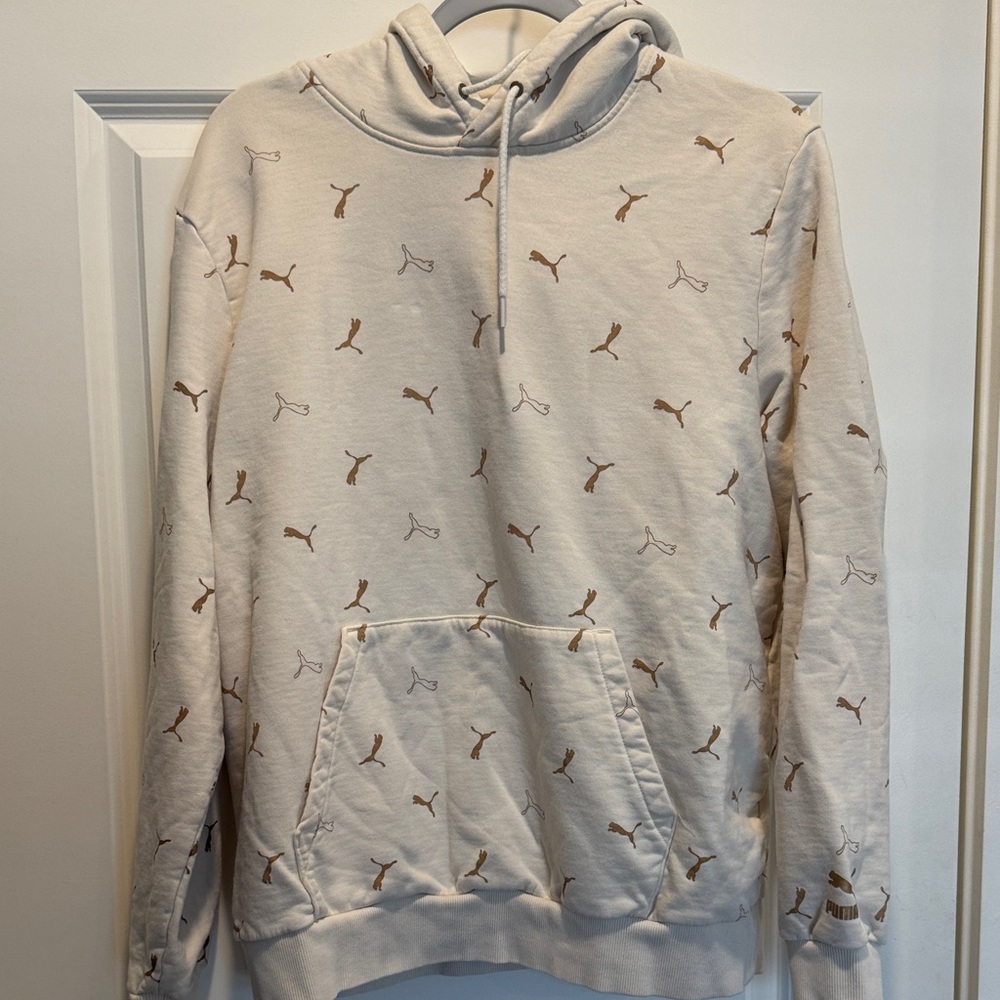 Puma Off-White Hoodie with Brown Logo Design